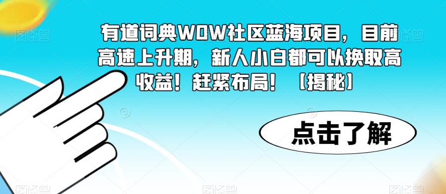 【6008】有道词典WOW社区蓝海项目，目前高速上升，新人小白都可以换取高收益！赶紧布局！【揭秘】