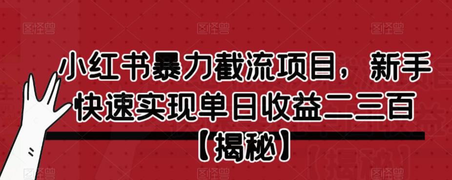 【6789】小红书暴力截流项目，新手快速实现单日收益二三百【仅揭秘】