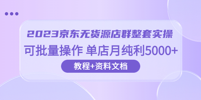 【6177】2023京东-无货源店群整套实操 可批量操作 单店月纯利5000+63节课+资料文档