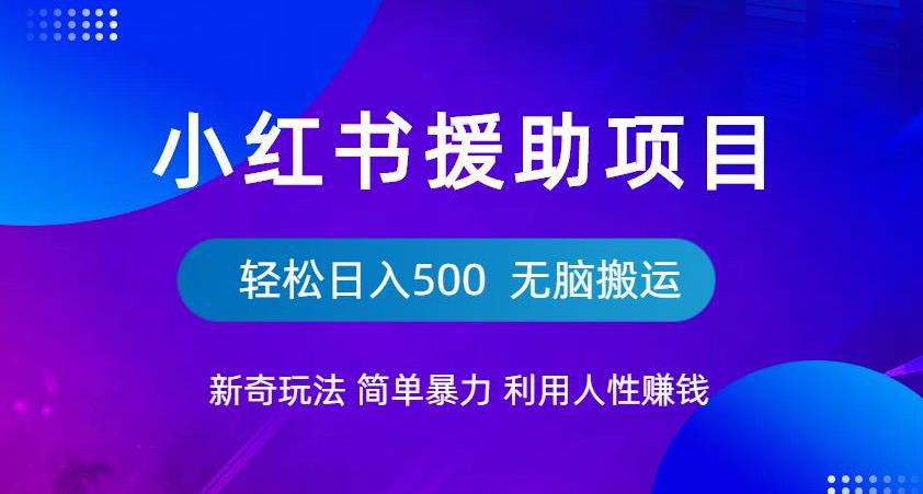 【6584】小红书援助项目新奇玩法，简单暴力，无脑搬运轻松日入500【揭秘】