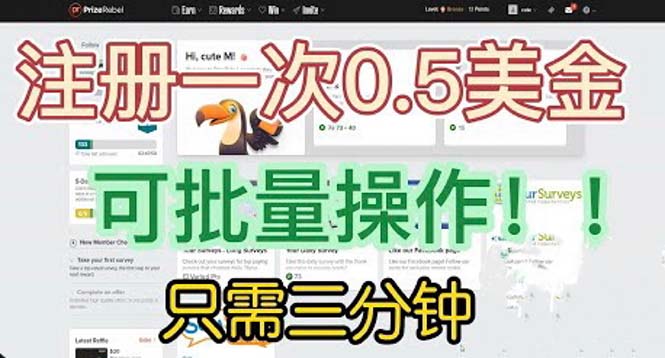 【6245】国外项目注册一次0.5美金 只需三分钟无脑操作 可批量放大 小白工作室福利