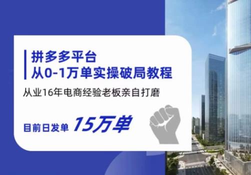 【6228】拼多多从0-1万单实操破局教程，从业16年电商经验打磨，目前日发单15万单