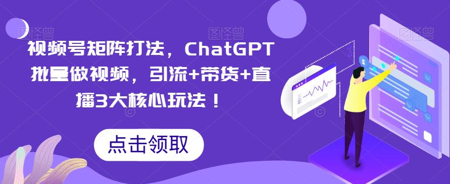 【6216】视频号矩阵打法，ChatGPT批量做视频，引流+带货+直播3大核心玩法