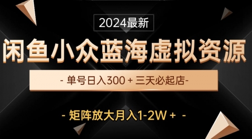 【10088】最新闲鱼小众蓝海虚拟资源，单号日入300＋，三天必起店，矩阵放大月入1-2W