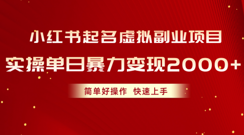 【10492】小红书起名虚拟副业项目，实操单日暴力变现2000+，简单好操作