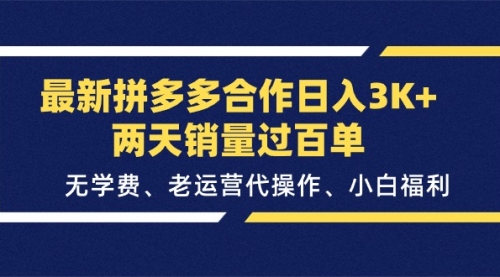 【10792】拼多多合作日入3K+两天销量过百单，无学费、老运营代操作