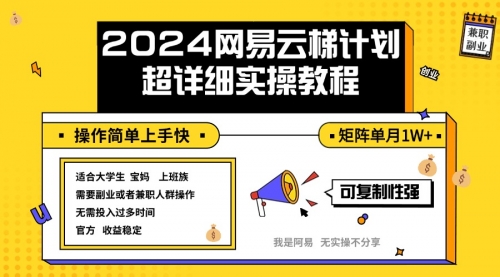 【第11521期】2024网易云梯计划实操教程小白轻松上手 矩阵单月1w+