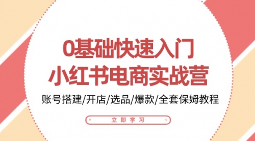 【10409】0基础快速入门-小红书电商实战营：账号搭建/开店/选品/爆款/全套保姆教程