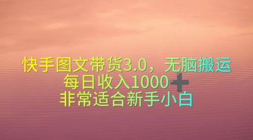 【10039】快手图文带货3.0，无脑搬运，每日收入1000＋，非常适合新手小白