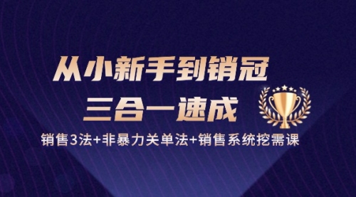 【10457】从小新手到销冠 三合一速成：销售3法+非暴力关单法+销售系统挖需课