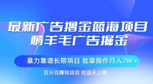 【10730】广告撸金蓝海项目，薅羊毛广告掘金 长项目 批量操作月入2W＋