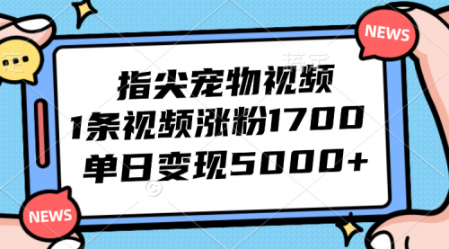 【第11532期】指尖宠物视频，1条视频涨粉1700，单日变现5000+