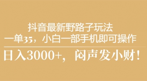 【10431】抖音最新野路子玩法，一单35，小白一部手机即可操作