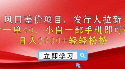 【10465】风口差价项目，发行人拉新，差价一单40，小白一部手机即可操作