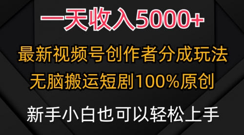 【9511】一天收入5000+，视频号创作者分成计划，最新100%原创玩法