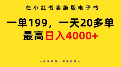 【9341】在小红书卖绝版电子书，一单199 一天最多搞20多单，最高日入4000+教程+资料