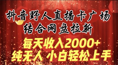 【9434】每天收入2000+，抖音野人直播卡广场，结合网盘拉新