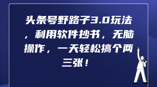 【9473】头条号野路子3.0玩法，利用软件抄书，无脑操作，一天轻松搞个两三张！