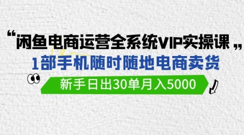 【9480】闲鱼电商运营全系统VIP实战课，1部手机随时随地卖货，新手日出30单月入5000