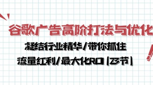 【10073】谷歌广告高阶打法与优化，凝结行业精华/带你抓住流量红利/最大化ROI(23节)