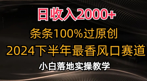 【10568】日收入2000+，条条100%过原创，2024下半年最香风口