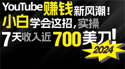 【9568】2024 YouTube赚钱新风潮！小白学会这招，7天收入近7百美金！