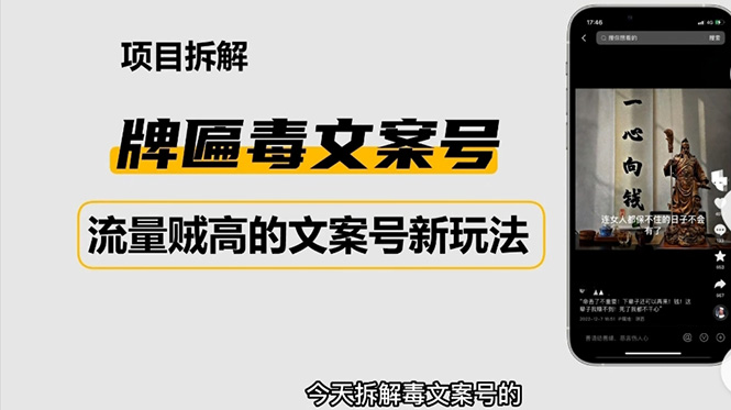 【4812】2023抖音快手毒文案新玩法，牌匾文案号，起号快易变现