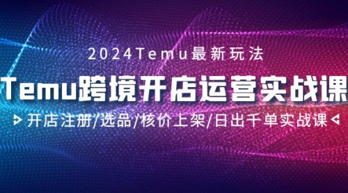 【9207】2024Temu跨境开店运营实战课，开店注册/选品/核价上架/日出千单实战课