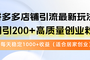 【第11694期】拼多多店铺引流最新玩法，日引200+高质量创业粉