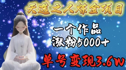 【9600】天选之人炼金项目，一个作品涨粉5000+，单号变现3.6w