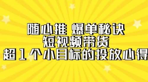 【9605】随心推 爆单秘诀，短视频带货-超1个小目标的投放心得（7节视频课）