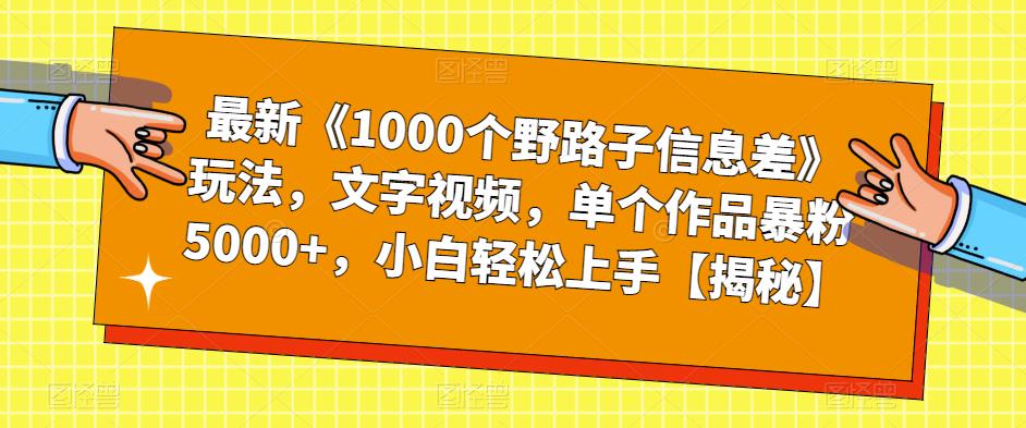 【6447】最新《1000个野路子信息差》玩法，文字视频，单个作品暴粉5000+，小白轻松上手