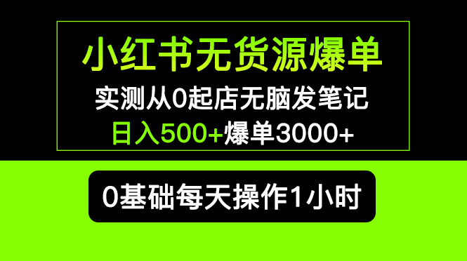 【5485】小红书无货源爆单 实测从0起店无脑发笔记 日入500+爆单3000+长项目可多店