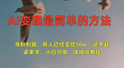 【9164】AI变现最简单的方法，涨粉利器，有人已经变现50w，还不赶紧来学，小白可做，保姆级教程