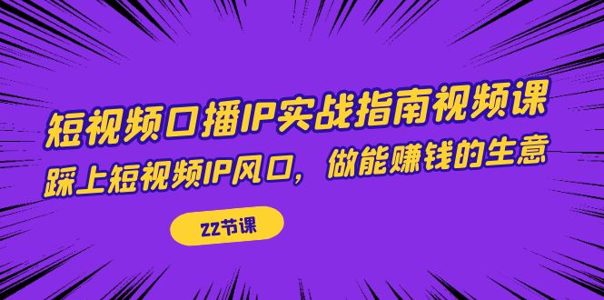 【7243】短视频口播IP实战指南视频课，踩上短视频IP风口，做能赚钱的生意（22节课）