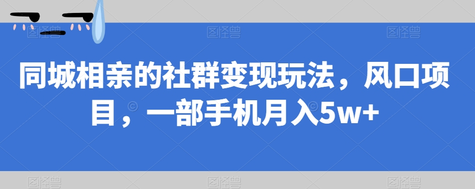 【7412】同城相亲的社群变现玩法，风口项目，一部手机月入5w+【揭秘】