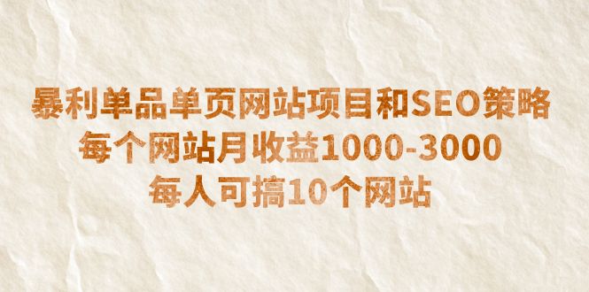 【6533】暴利单品单页网站项目和SEO策略 每个网站月收益1000-3000 每人可搞10个