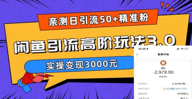 【5695】实测日引50+精准粉，闲鱼引流高阶玩法3.0，实操变现3000元