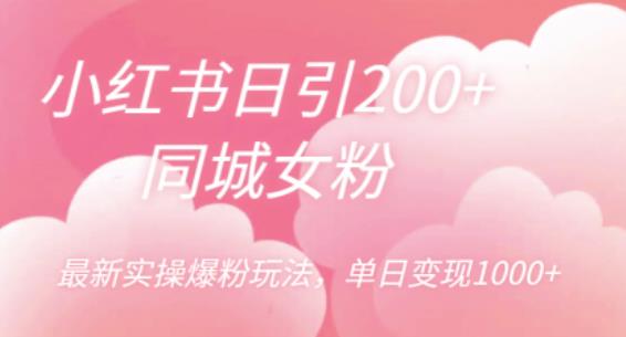 【6496】小红书日引200+同城女粉，最新实操爆粉玩法，单日变现1000+