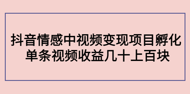 【4462】黄岛主副业孵化营5：抖音情感中视频变现项目孵化 单条视频收益几十上百