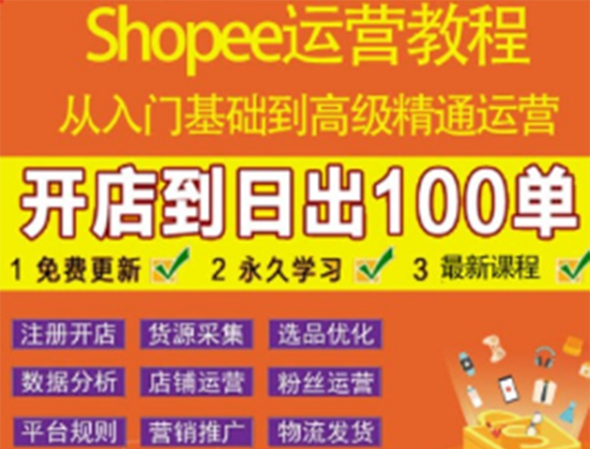 【3686】shopee运营教程：从入门基础到高级精通，开店到日出100单（全套课程）