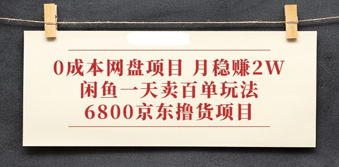 【2285】0成本网盘项目 月稳赚2W+闲鱼一天卖百单玩法+6800京东撸货项项目