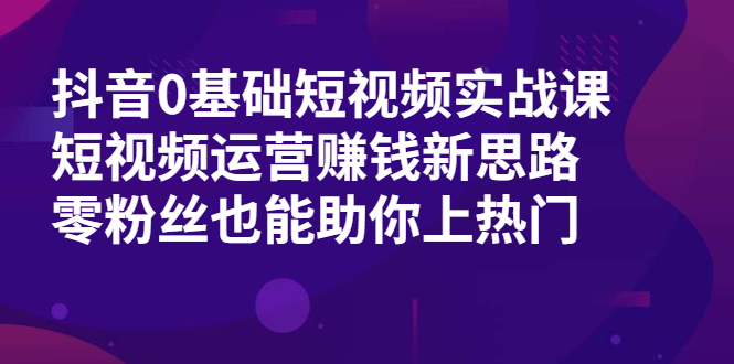 【2389】抖音0基础短视频实战课，短视频运营赚钱新思路，零粉丝也能助你上热门