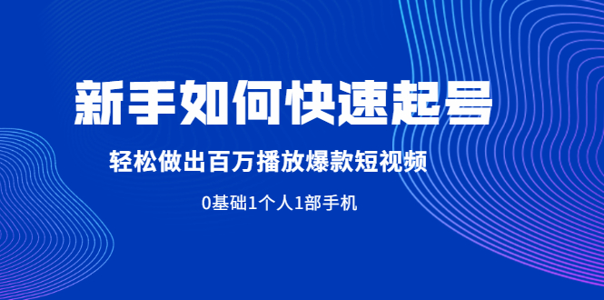 【2413】新手如何快速起号,轻松做出百万播放爆款短视频，0基础1个人1部手机