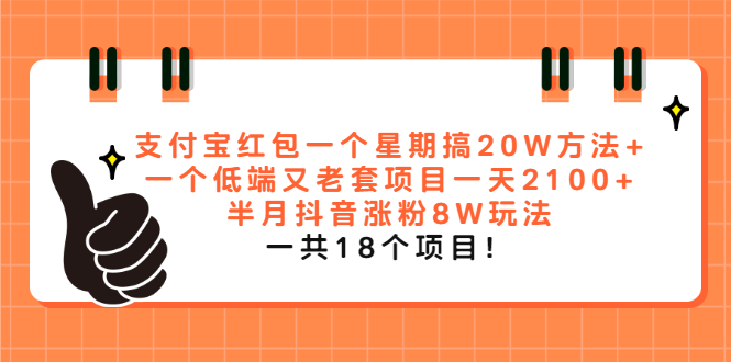 【2428】支付宝红包一个星搞20W方法+一个低端又老套项目一天2100+半月抖音涨粉8W