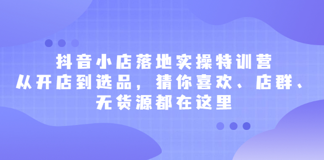 【2645】抖音小店落地实操特训营，从开店到选品，猜你喜欢、店群、无货源都在这里