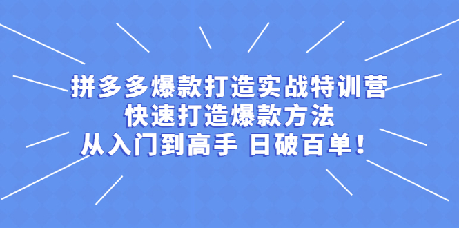 【2709】拼多多爆款打造实战特训营：快速打造爆款方法，从入门到高手 日破百单