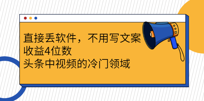 【3004】直接丢软件，不用写文案，收益4位数头条中视频的冷门领域