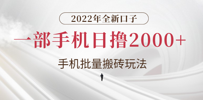 【3146】2022年全新口子，手机批量搬砖玩法，一部手机日撸2000+