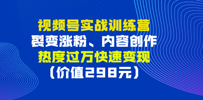 【3253】视频号实战训练营，裂变涨粉、内容创作、热度过万快速变现（价值298元）